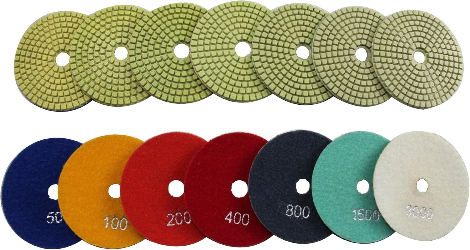 4 Inch Wet Diamond Polishing Pads 7 Pcs Set Best of the Buffing Polishing Pads Kit for Marble Granite Concrete