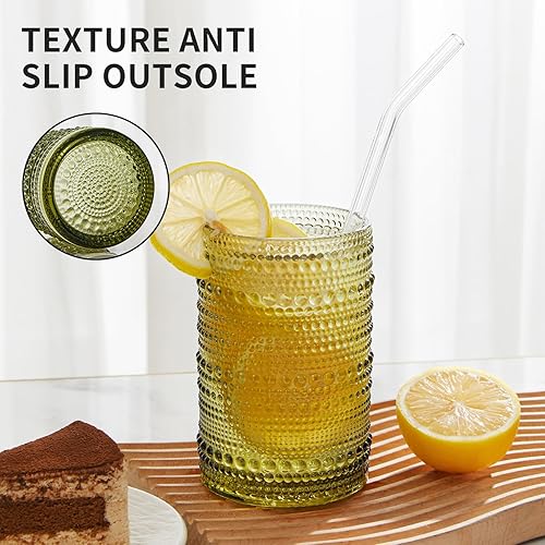 Miniatura 7 de Juego de 12 vasos vintage Hobnail (15 onzas), con textura verde en relieve, antideslizantes, aptos para lavavajillas para cócteles, whisky, bar y