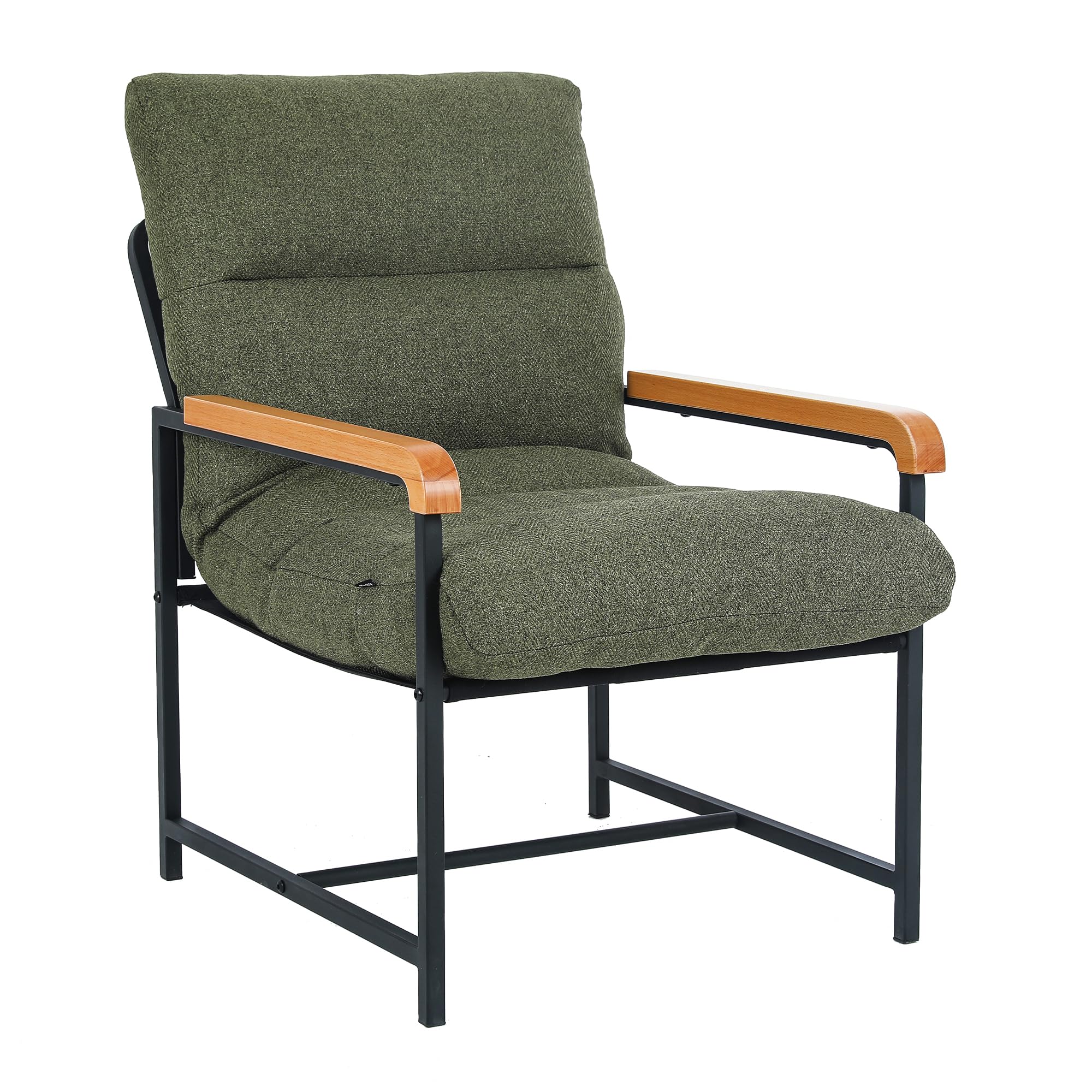 Mingone Sillón con reposabrazos, sillón Acolchado Suave, Silla de cóctel Acolchada Suave, Silla de sofá Individual, Adecuada para Dormitorio, Oficina y Ocio (Verde) | Reposabrazos de madera maciza, sillón tapizado con marco de metal, sillón moderno para s