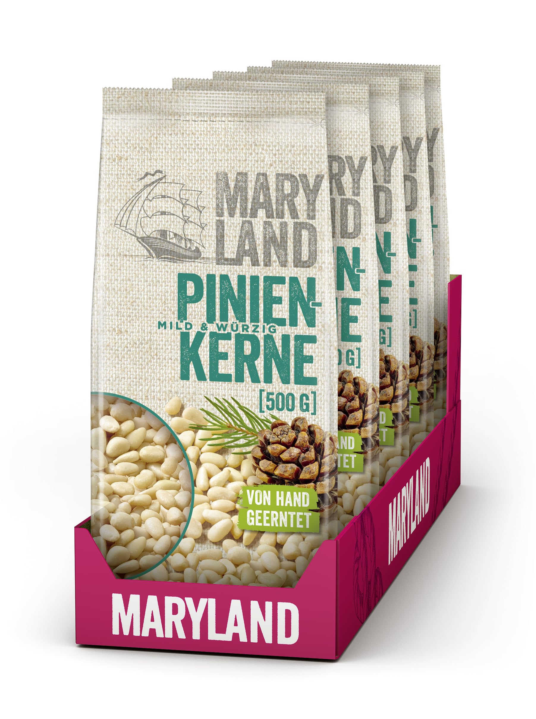 Maryland Pinienkerne 500g Beutel 5er Pack – Pinienkerne naturbelassen, vegan, frei von künstlichen Aromen, ohne Zusatzstoffe – Im Großformat genießen (5 x 500g)