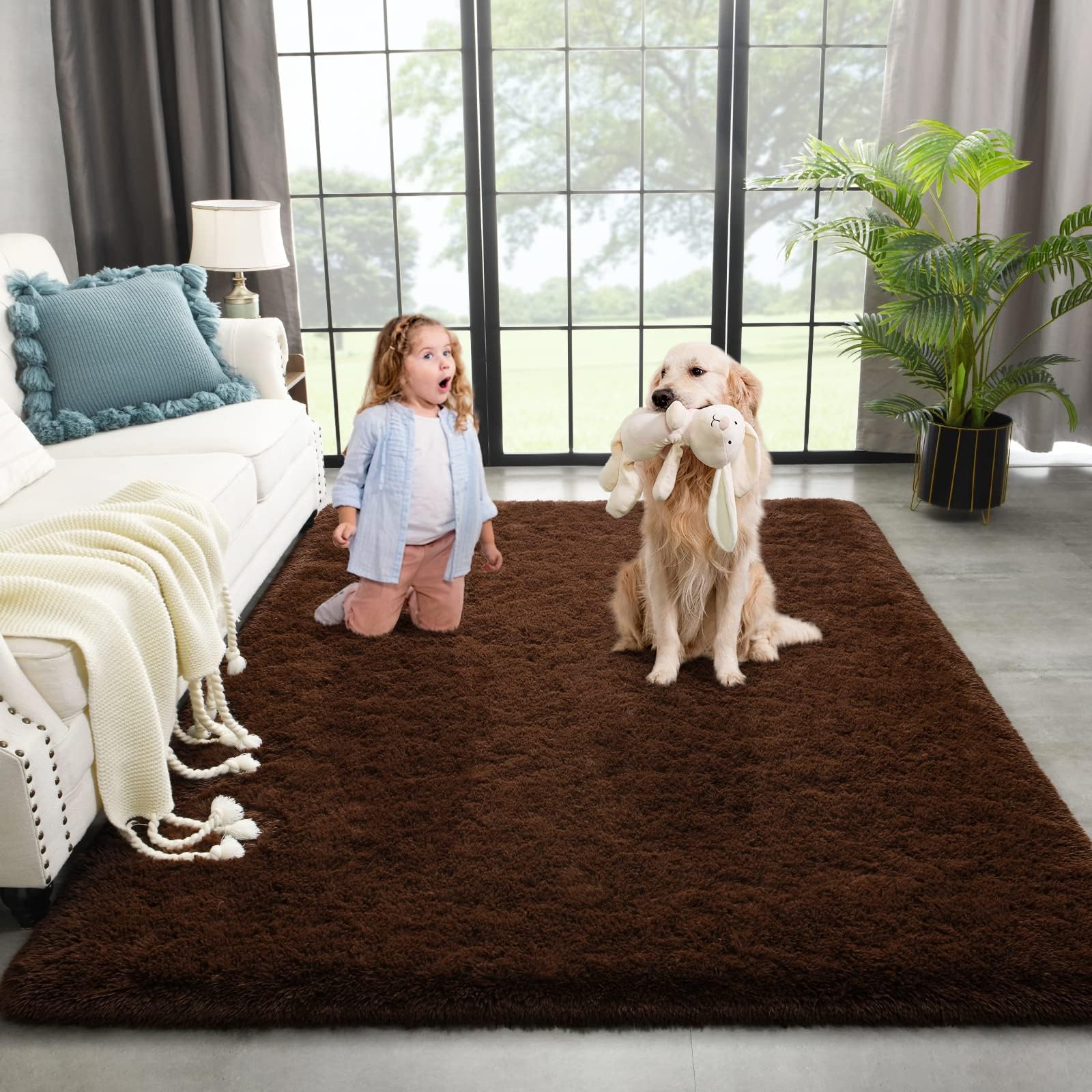 Kimicole Brown Area Rugs for Bedroom Living Room, 4x5.9 Soft Fluffy Shaggy Rug, Non-Slip Fuzzy Furry Rugs for Nursery Kids Room Dorm Room Home Decor, High Pile Indoor Plush Floor Carpet