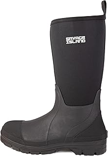 Savage Island Neoprene Tall Wellington Boots - Insulated Rubber Warm Waterproof Wellies in Black & Green