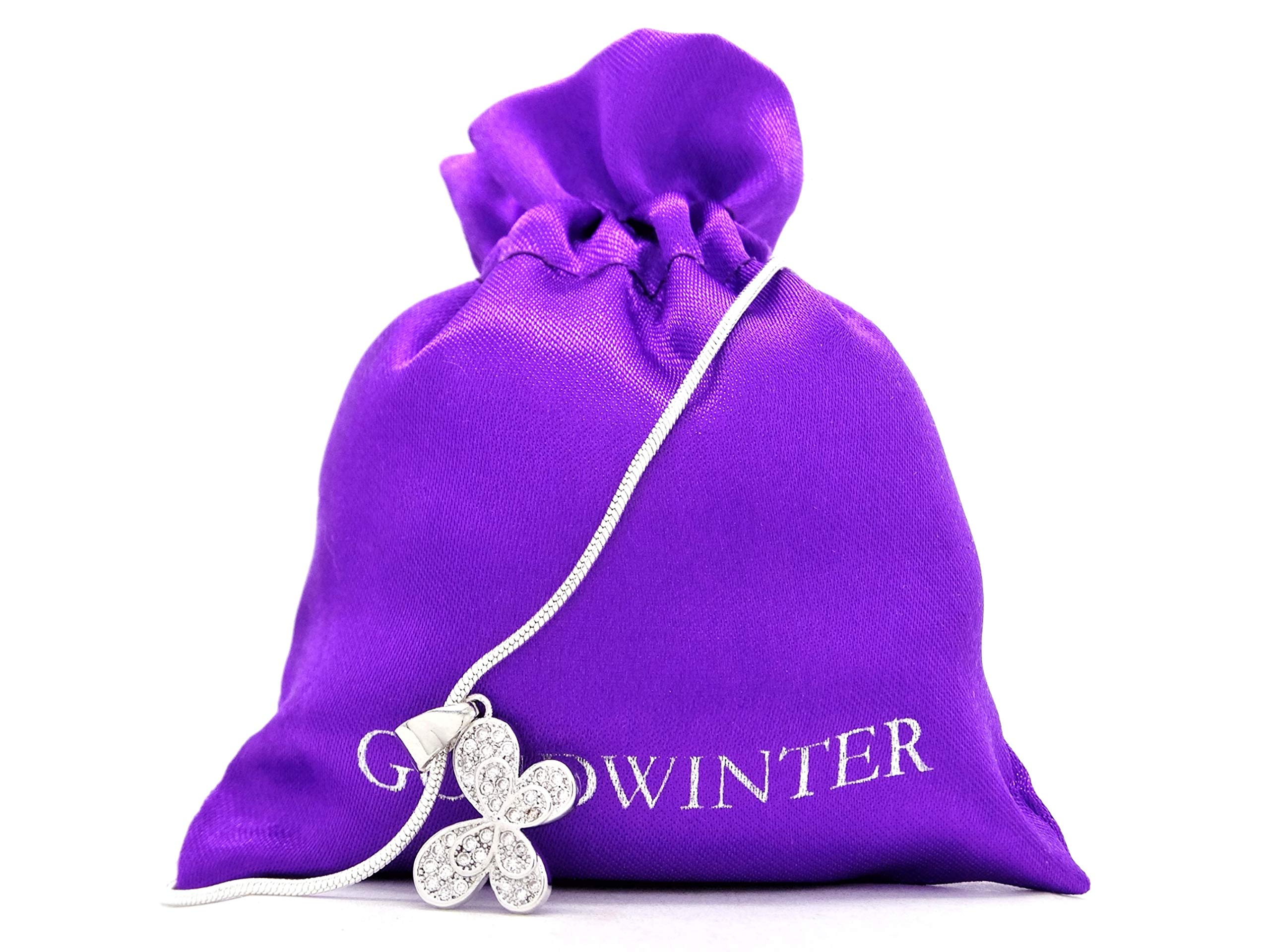Collana con ciondolo a forma di farfalla, in argento Sterling 925, marchiato con sacchetto regalo viola e scatola nera per gioielli. e Argento, colore: bianco, cod. NI7