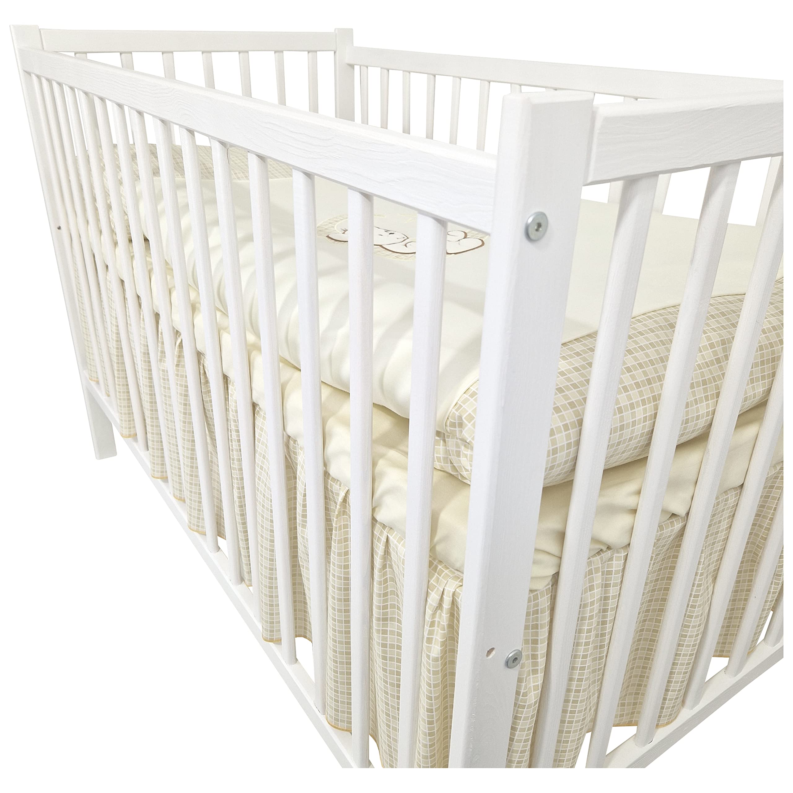 Juego Completo de Cuna y Ropa de Cama de 13 Piezas Happy Leo Incl. colchón Regulable en Altura para recién Nacidos y niños pequeños de Madera Maciza Bordada (Osito Luna Beige Claro)