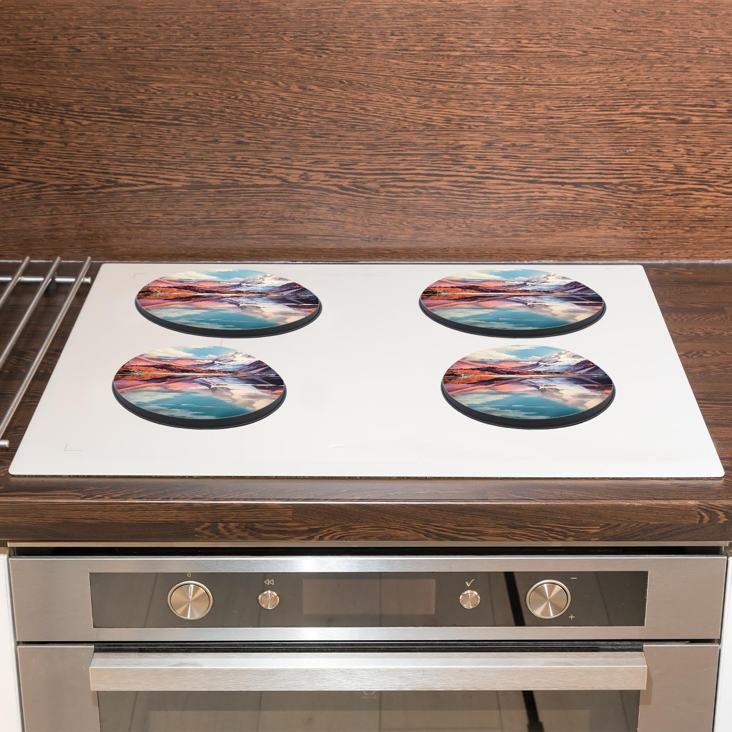 Nature Scene Red Peaks Over Calm High Mountain Lake Beautiful Set of 4 Stove Burner Covers - Premium Round Electric Stove Range Protectors,8 IN & 10 IN