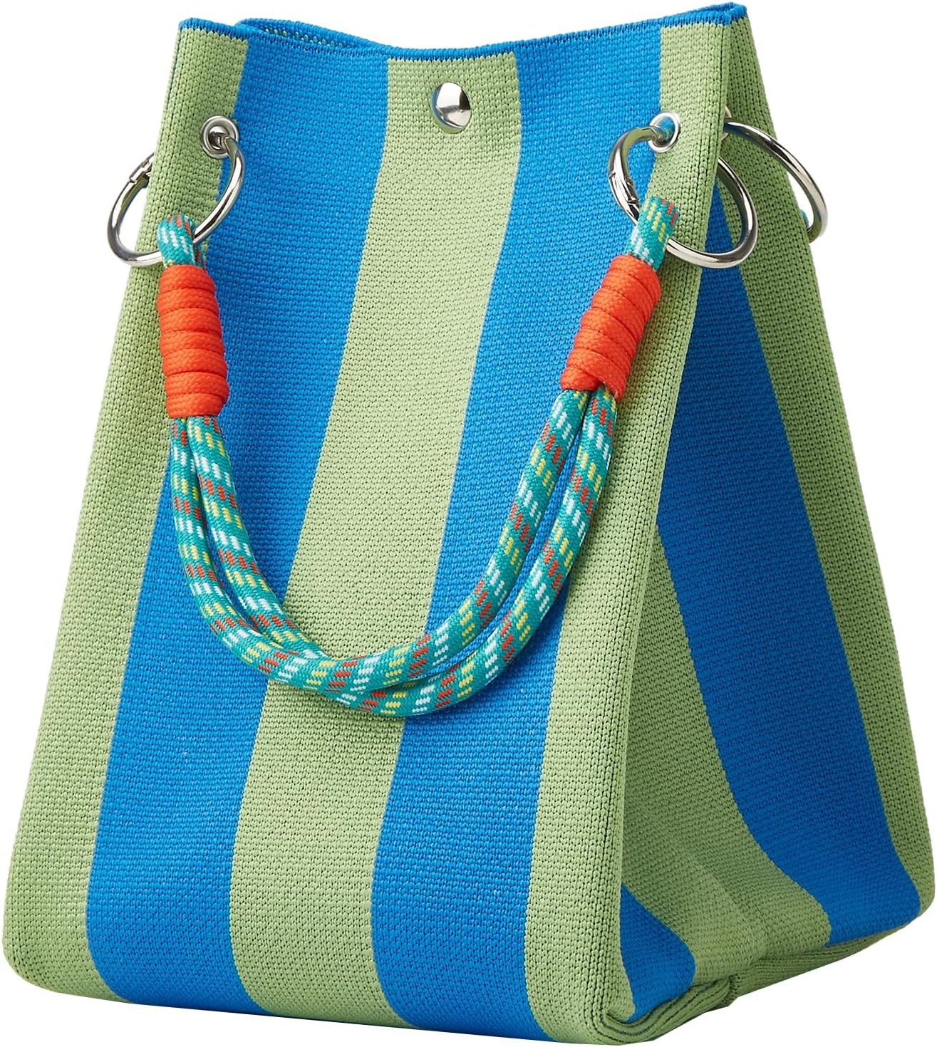 Mini Knit Tote Women Striped Crochet Bucket Handbag Small Purse Shoulder Bag Vacation Lightweight Beach Bag Travel Weekend | small