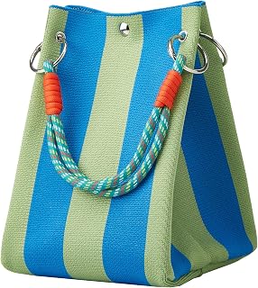 Mini Knit Tote Women Striped Crochet Bucket Handbag Small Purse Shoulder Bag Vacation Lightweight Beach Bag Travel Weekend
