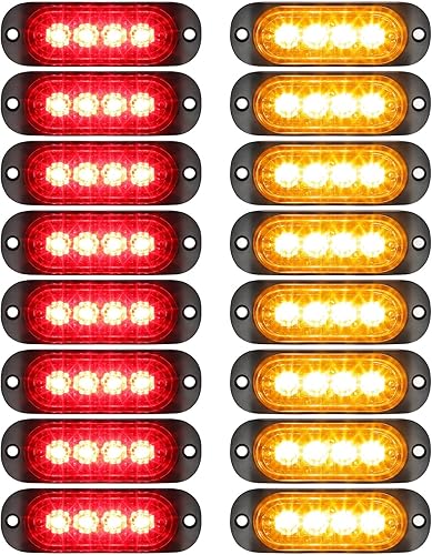 Partsam 16 luces LED de 3.4 pulgadas, color rojo y ámbar, luces de marcador laterales de montaje en superficie, para remolque, camioneta, tractor,