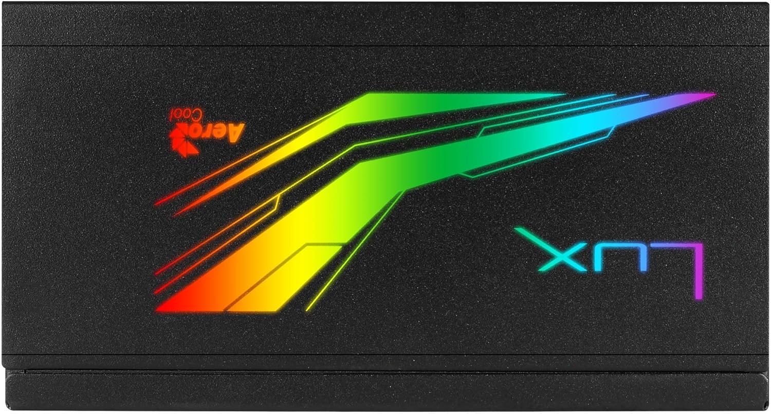 A dalt view of Aerocool LUX RGB 650M Power Supply showing RGB panel