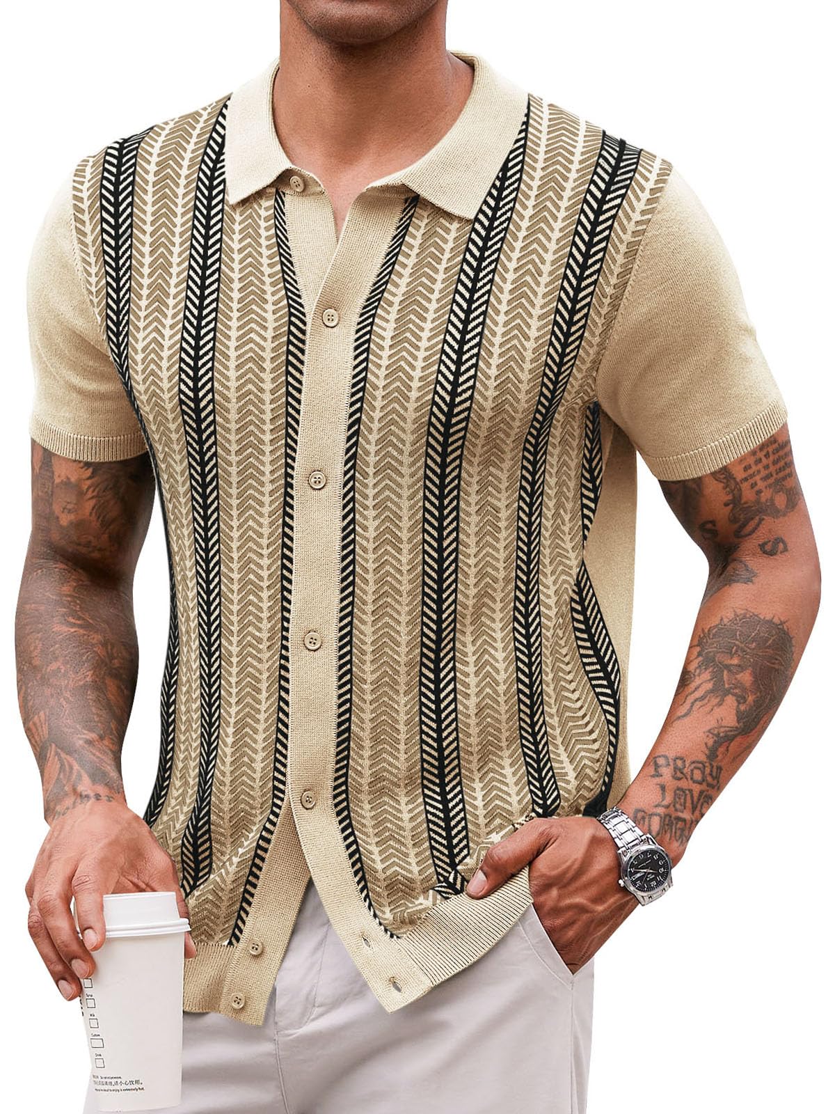 Runcati Mens Knit Polo Shirts Vintage Casual Short Sleeve Shirt Sweater