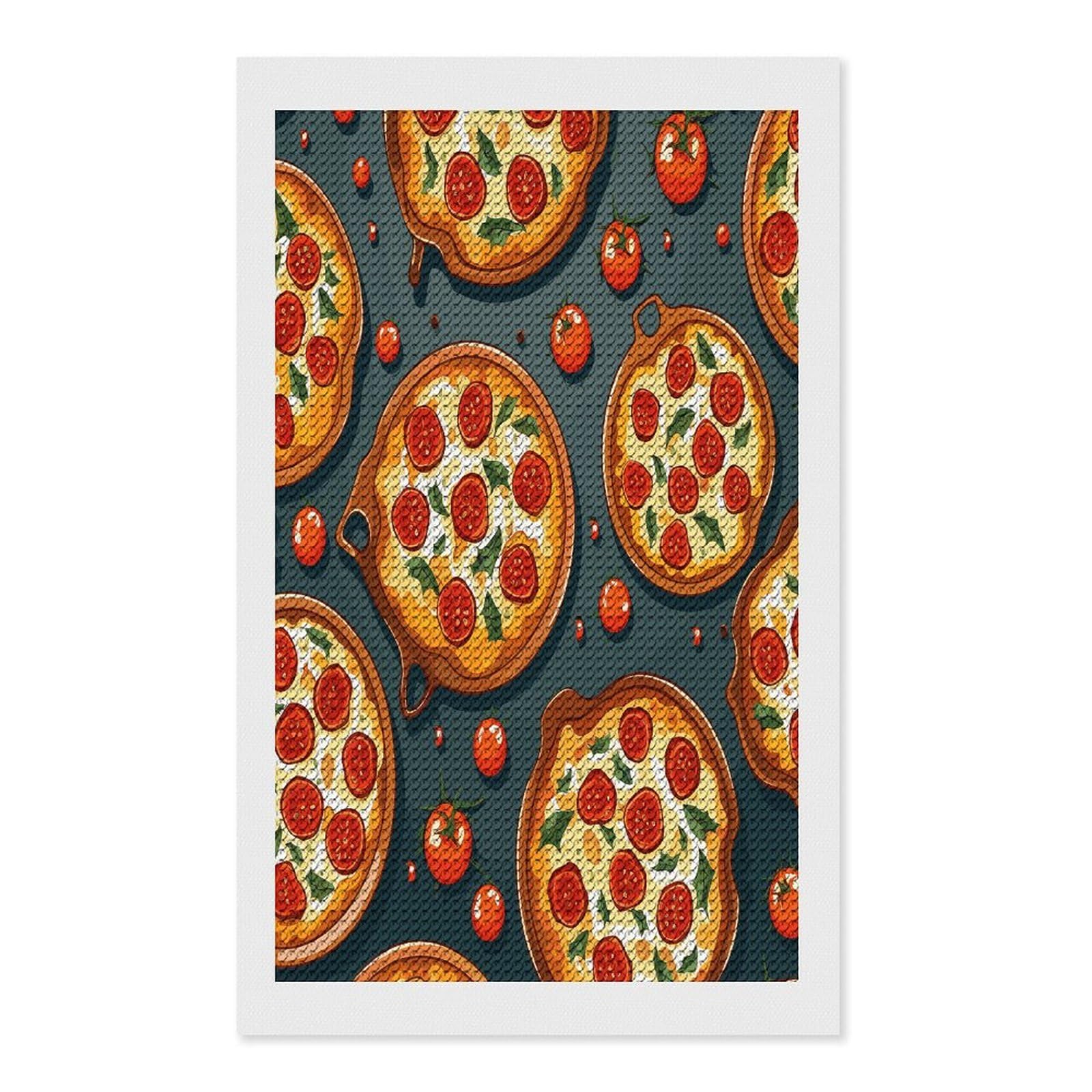 FekiLoot Pizza Food Diamond Art Kits for Adults Diamond Painting Kits for Beginners DIY Diamond Art Kits Round Full Drill Diamond Dot Gem Painting for Home Wall Decor Gift 12"x20"