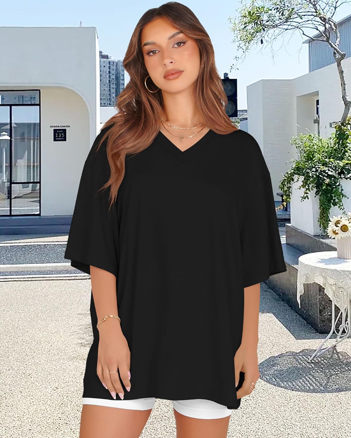 Oversized Tshirts for Women V Neck Short Sleeve Summer Casual Basic Loose Tops - Image 5