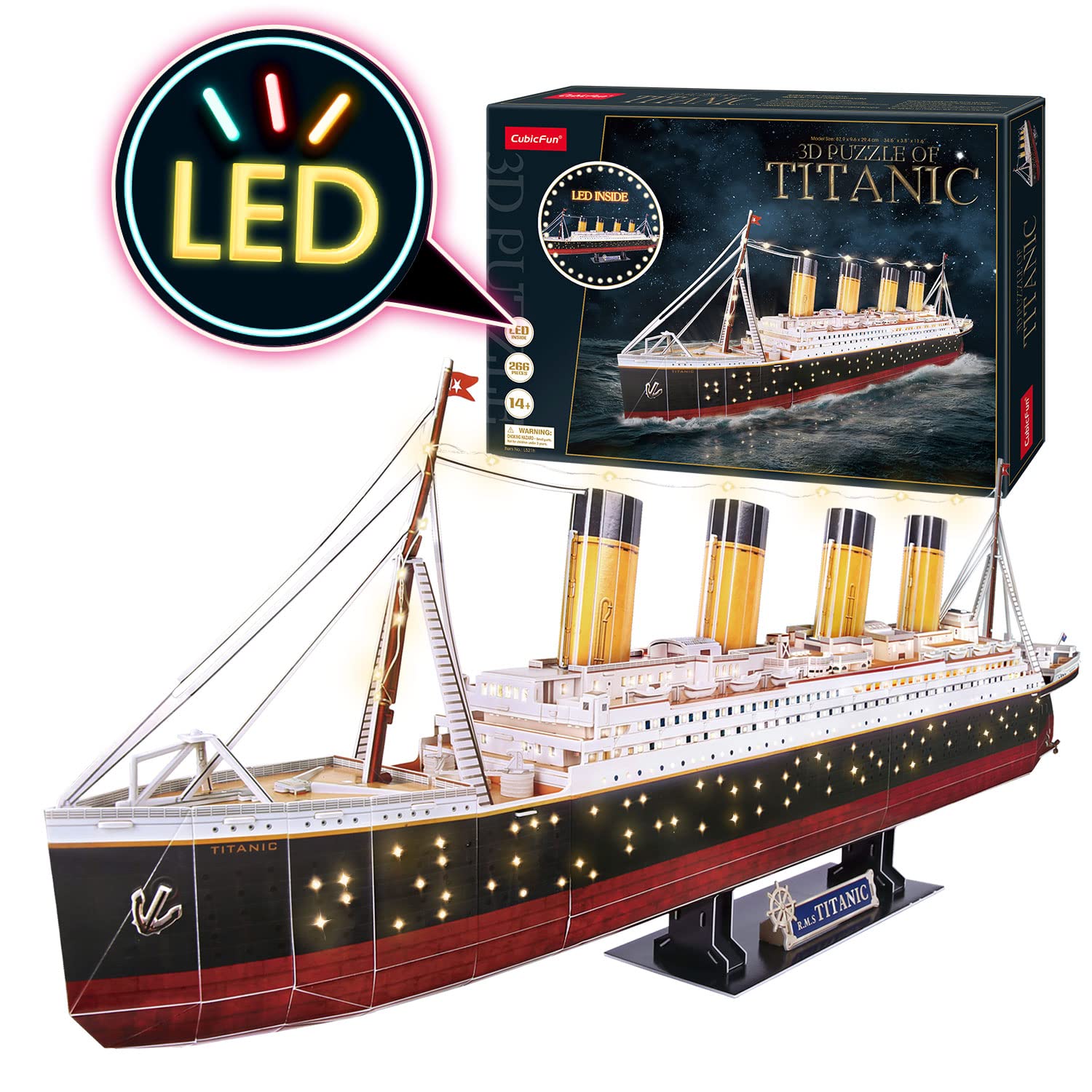 Puzzle 3D Maqueta Titanic LED | Maquetas para Construir Adultos | Maquetas de Barcos | Puzzle 3D Niños y Adultos LED | Puzzles 3D LED | 266 Piezas | Regalos Comunion Niño