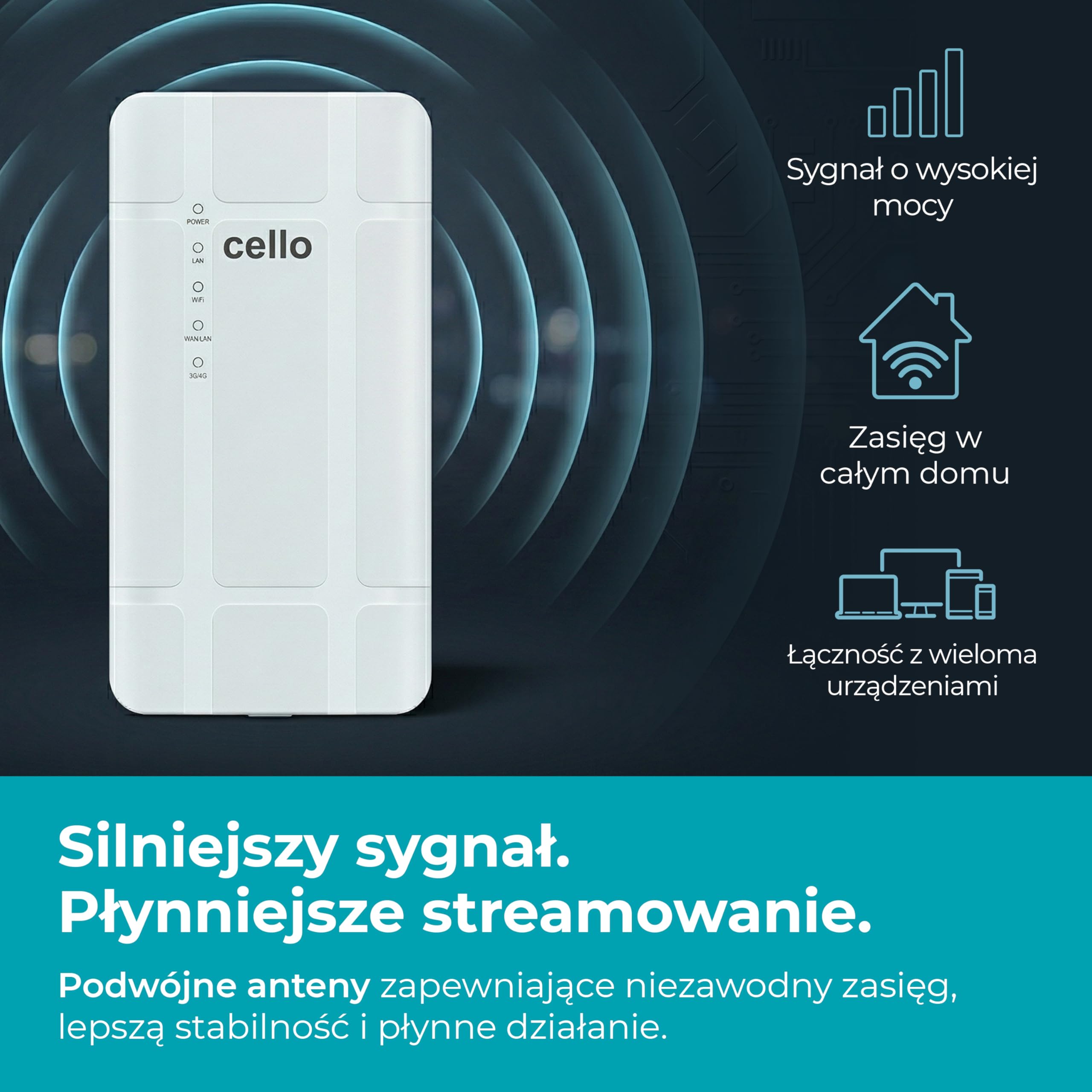 Cello Zewnętrzny router 4G LTE z gniazdem SIM, wodoodporna i pyłoszczelna obudowa, WiFi 300 Mb/s, obsługa PoE, odblokowany mobilny router szerokopasmowy do domu, gospodarstwa, CCTV, lokalizacji