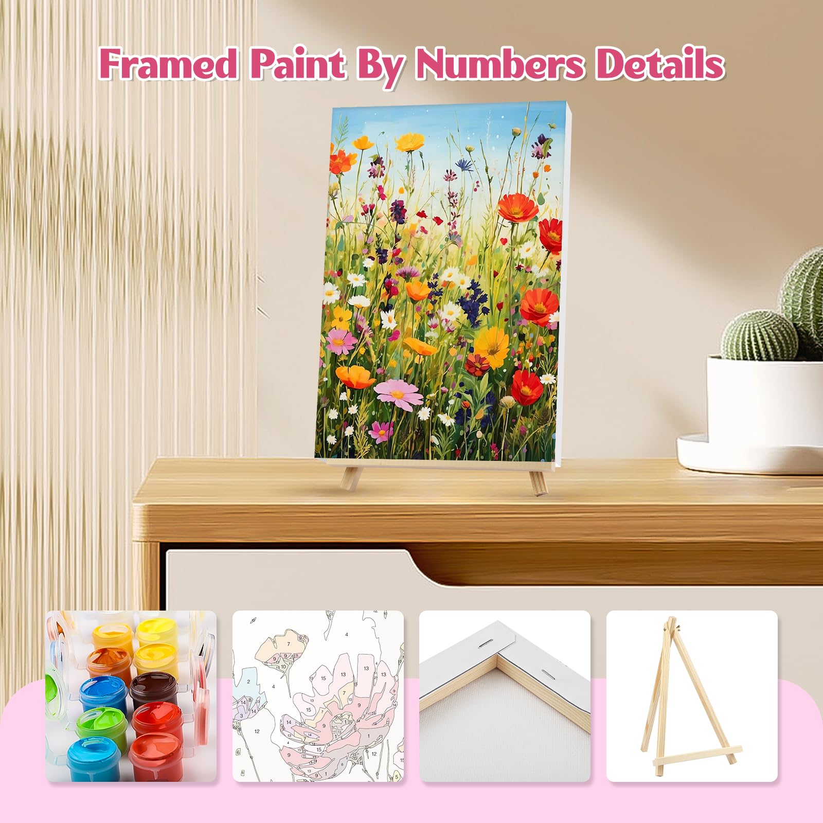 NAIMOER 4Pack Flor Salvaje Pintar por Numeros y Marco Stent Adultos, Flores de Ventana Pintura Digital en Lienzo para Niños Adultos Decoración del Hogar 20x30cm