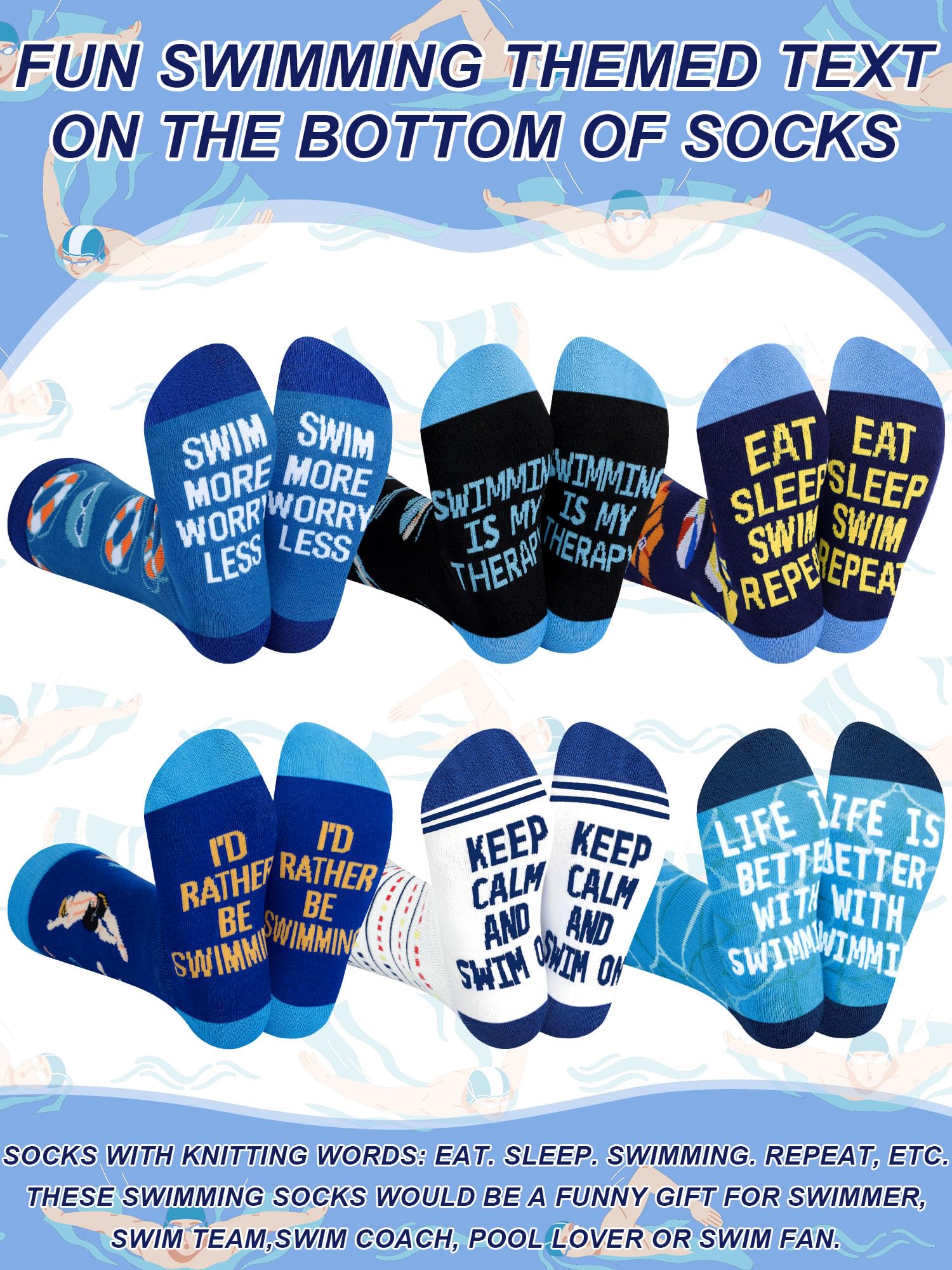 6 Pairs Novelty Sports Gifts for Men Cotton Crew Socks Father Gift for Wrestling Swim Fencing Boxing Dive Lover