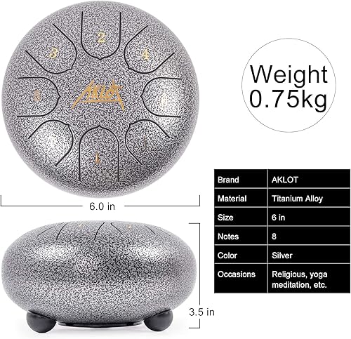 Vista 29 de AKLOT - Tambor de lengua de acero, 10 pulgadas, 11 notas, tambor de tanque de percusión C, kit de tambor de acero de percusión con mazos de tambor