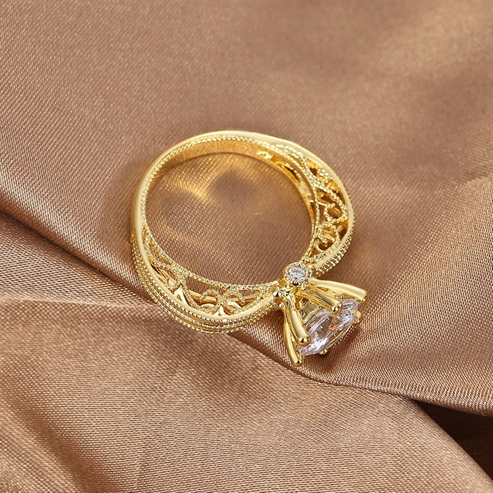 9 Karat/14 Karat/18 Karat Gelbgold Engagement Ring Moissanit Weiß, Verlobungsring Damen Elegant