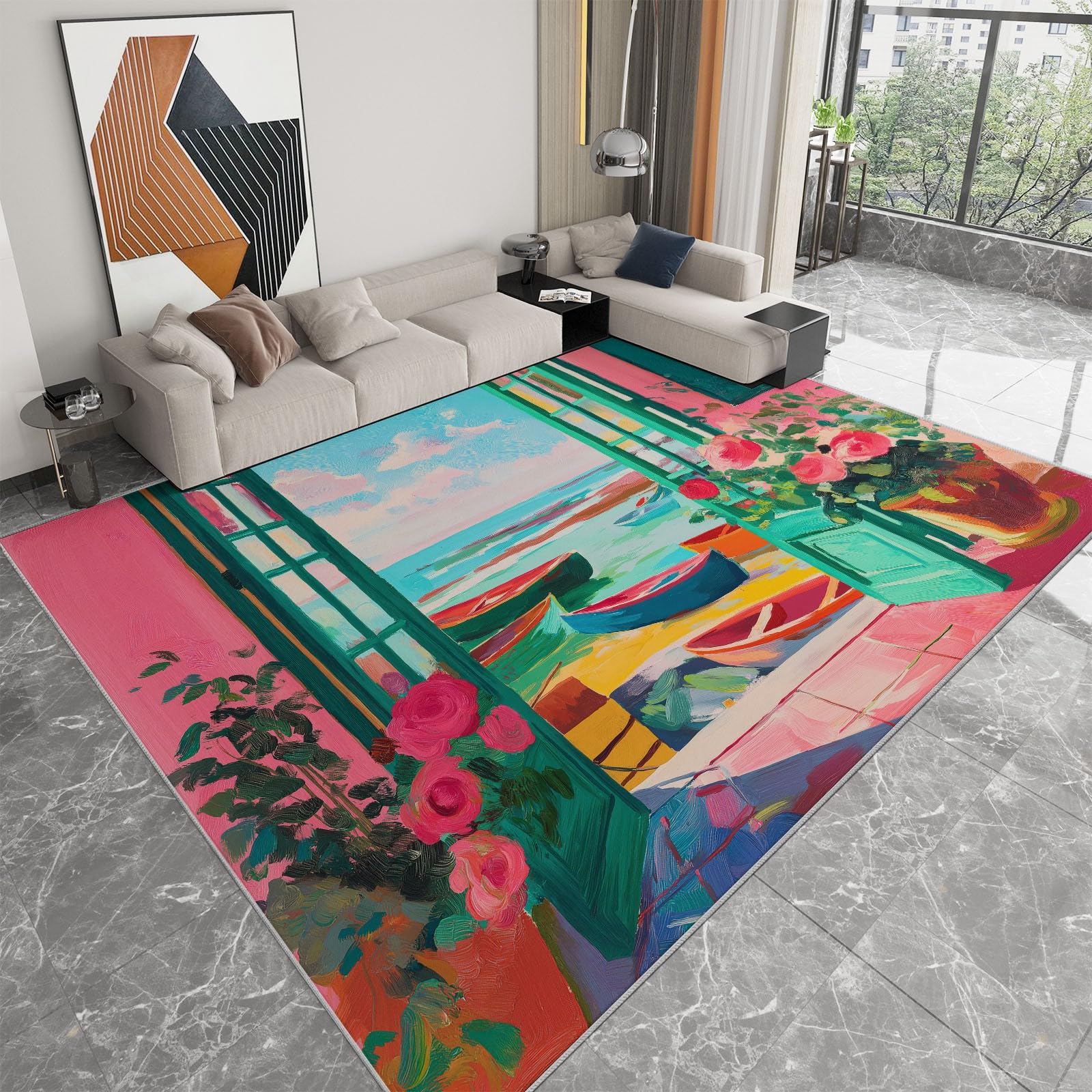 Tapis doux antidérapant lavable 160x230 cm motif peinture huile ocean