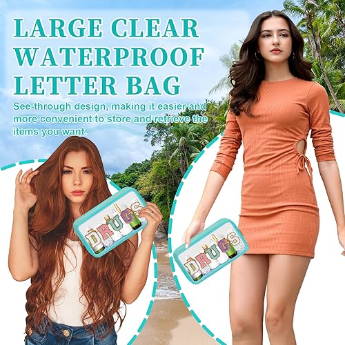 Miniatura 6 de Bolsa de medicamentos con parche de letras transparentes con cremallera, bolsa portátil de viaje para maquillaje y cosméticos para mujeres y niñas,