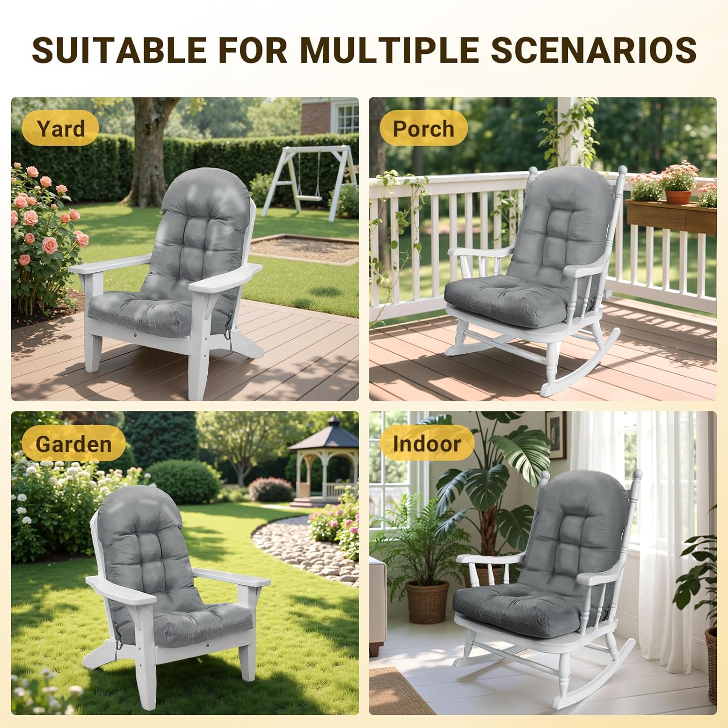 YAFF Adirondack Chair Cushion, Water and Sunscreen Resistant Fabric Outdoor Chair Cushions, Non-Slip Rocking Chair Cushions, Thickened High Back Patio Chair Cushion, 43.3 x 19.7 inches Dark Gray 1 PCS