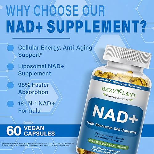 Miniatura 4 de Suplemento NAD+, suplementos NAD de alta absorción para mujeres para energía celular, salud de enfoque inmunológico, cápsulas de cápsulas de