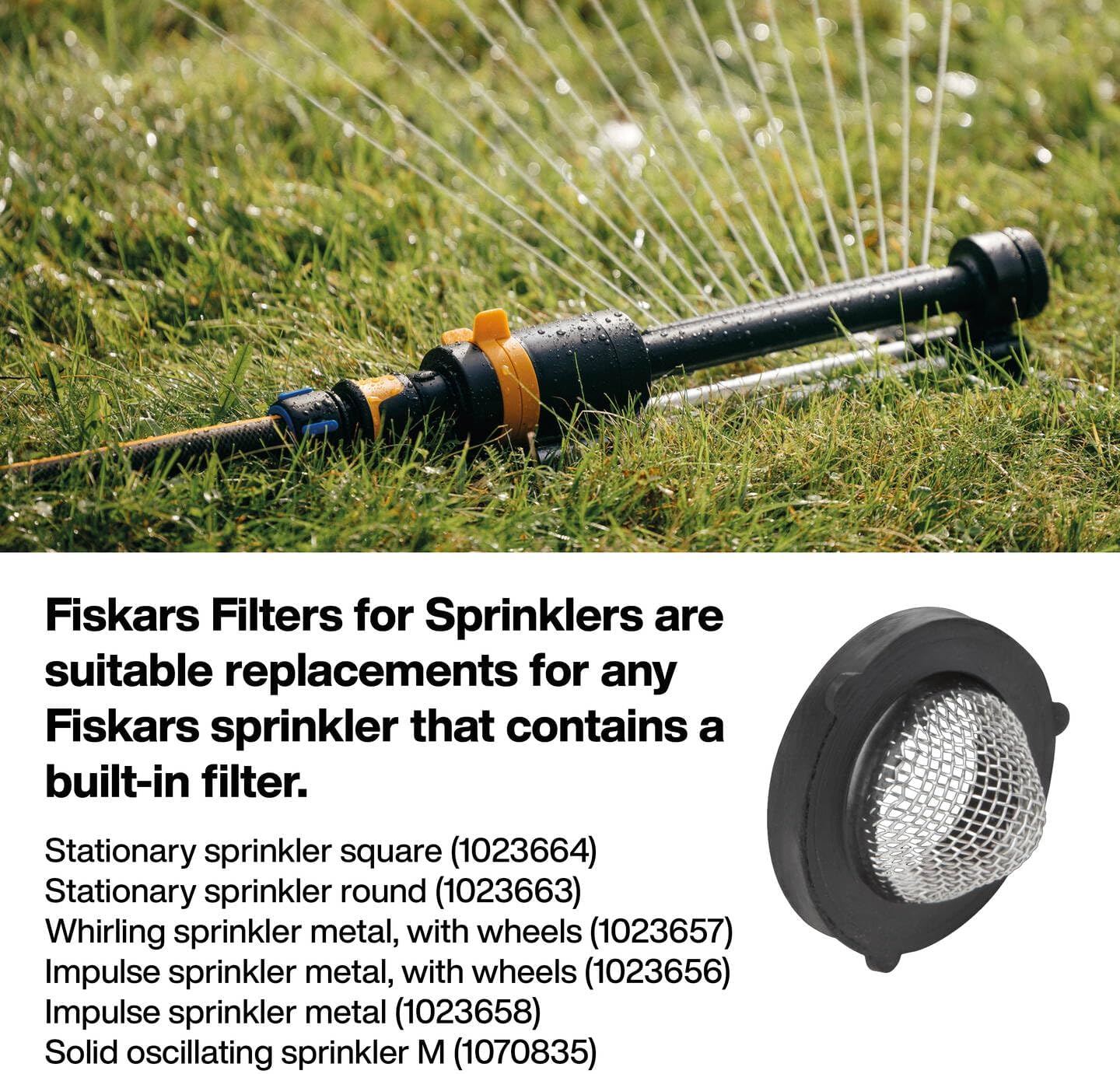 Fiskars filter for sprinklers, Suitable for all Fiskars sprinklers, Phthalate-free, 2 pieces, 20 g, Black, 1024092