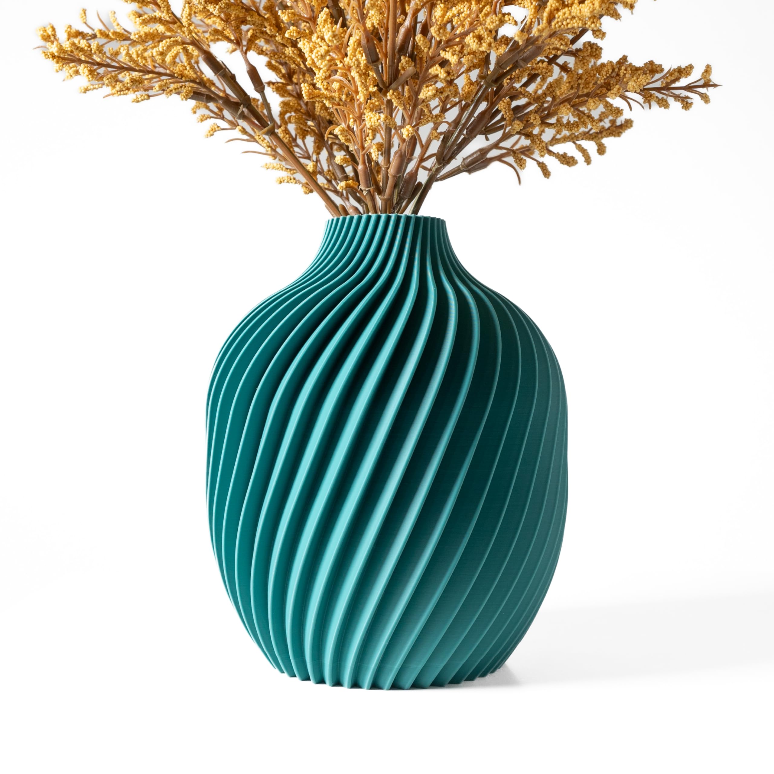 Tafunker Modern Decorative Vase, Spiral Ribbed Design, Emerald, Contemporary Home Decor (Emerald, M)…