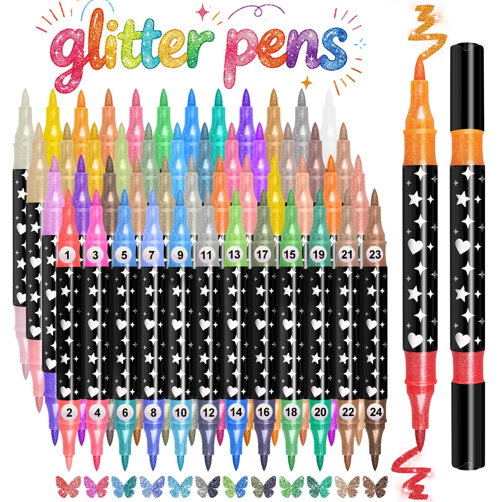 Funnasting Glitter Brush Pens Set, 96 Colors Glitter Pens 48 Pack Dual Tip Metallic Sparkly Pens, Glitter Felt Tip Pens for Cards, Colouring Books, Scrapbooking, DIY Crafts, Art Supplies