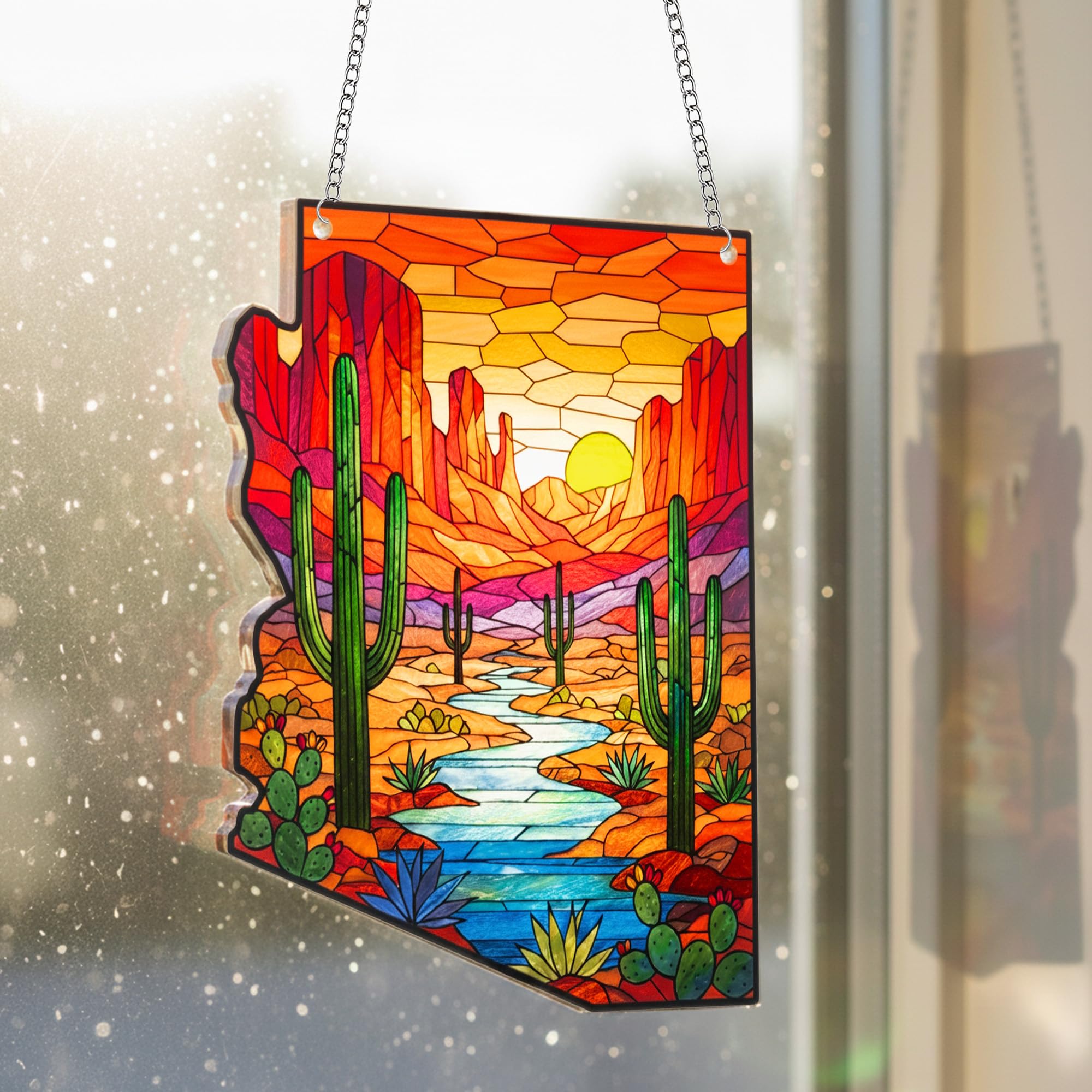 Arizona Landscape Acrylic Ornament Xmas Decor 2025, Arizona Desert Cactus Ornaments Gift for Tourists, Ideal Travel Gifts for Women Men Family & Friends, American Gifts for Women