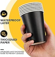 Vista 6 de RACETOP Tazas de café de papel de 12 onzas, paquete de 100 tazas de café desechables negras con tapas, tazas de papel caliente con tapas, taza