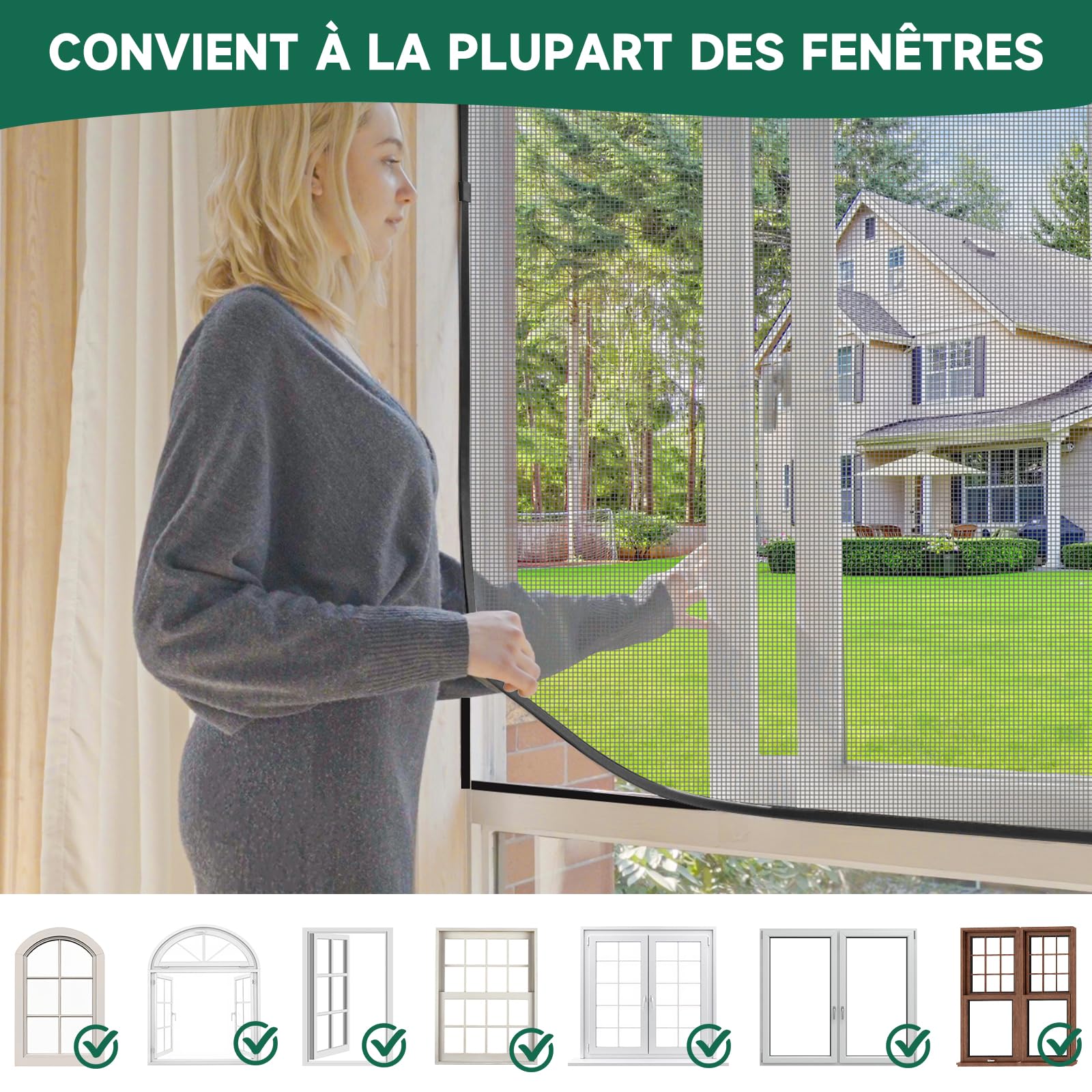 Moustiquaire de Fenêtre avec Fixation Magnétique Puissante, moustiquaire aimantée, Taille Ajustable Sans Perçage ni Vissage (Cadre Noir, Toile Noire, 130 x 150 cm)