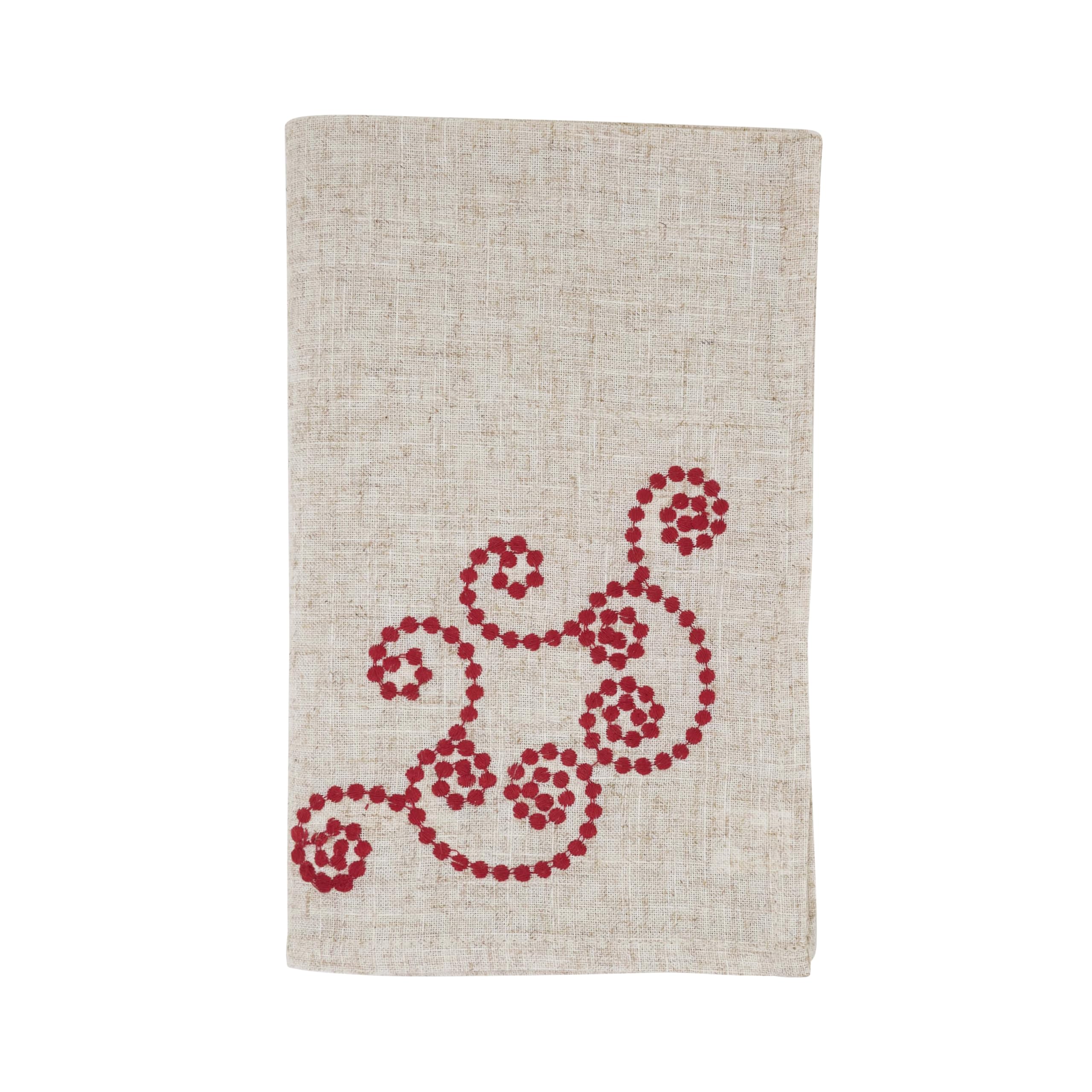 SARO LIFESTYLE Embroidered Swirl Cloth Napkins (Set of 4) - Decorative Linen Blend Farmhouse Dinner Napkins for Everyday Dining & Holiday Entertaining, 20"x20", Red