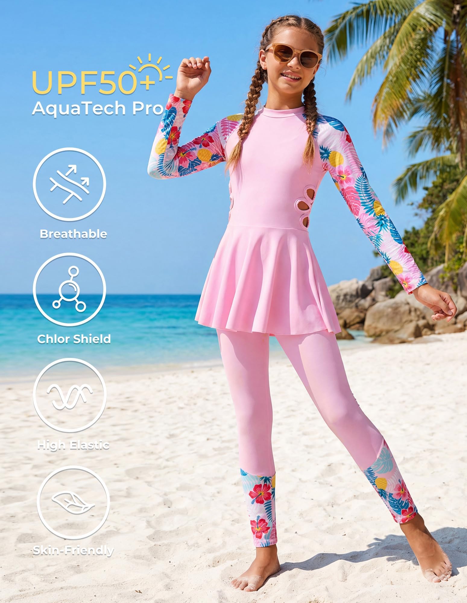 GRACE KARIN Dziewczęcy kostium kąpielowy dla dzieci z długim rękawem strój kąpielowy Rash Guard Stroje kąpielowe