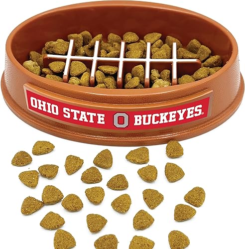 NCAA Super-Bowl - Ohio State Buckeyes Slow Feeder Dog Bowl. Football Design Slow Feeding Cat Bowl for Healthy Digestion. Non-Slip Pet Bowl for Large