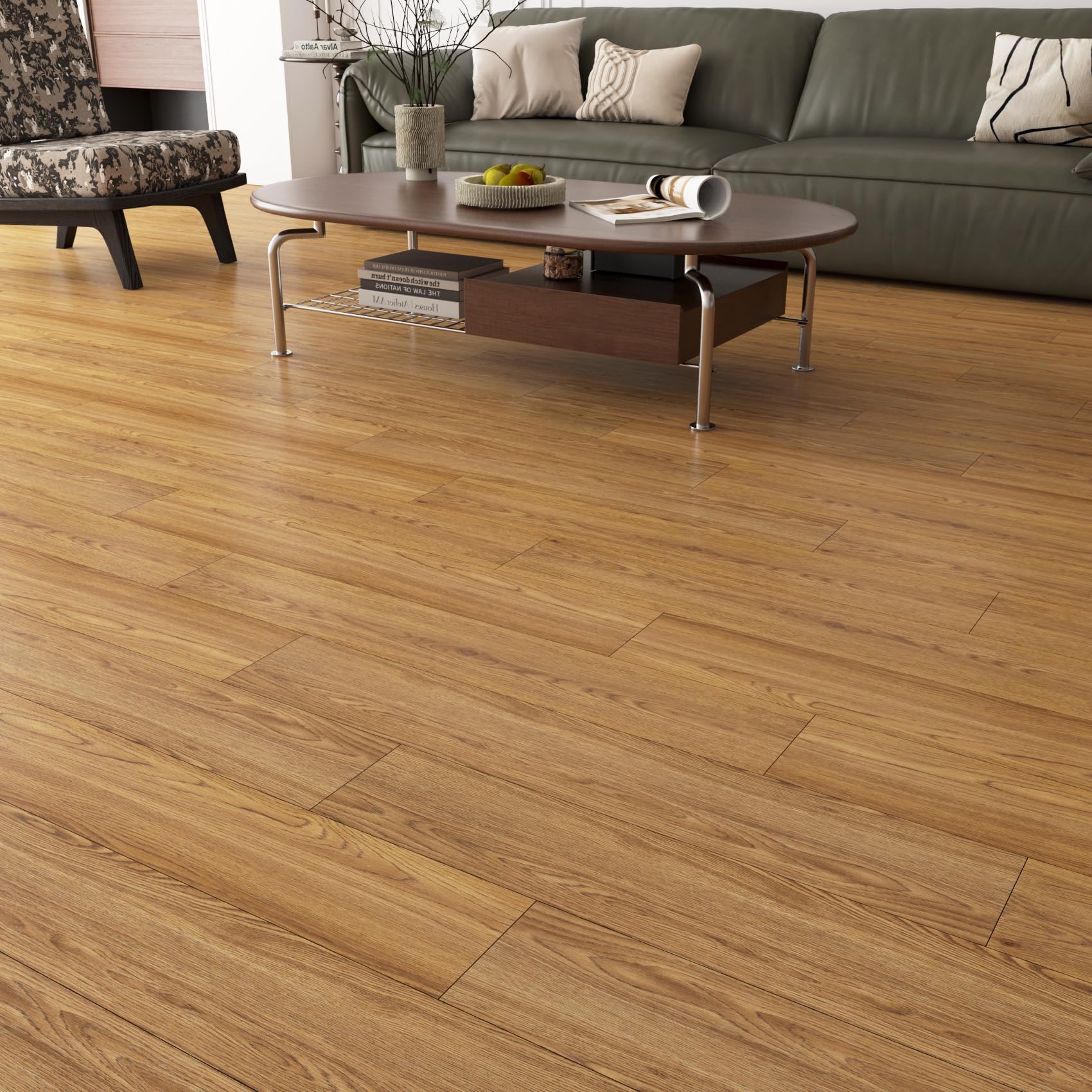 Yenhome Revêtement de sol en vinyle imperméable 30,5 x 30,5 cm – Carreaux de sol autocollants temporaires pour locataire, bois marron, résistant aux rayures