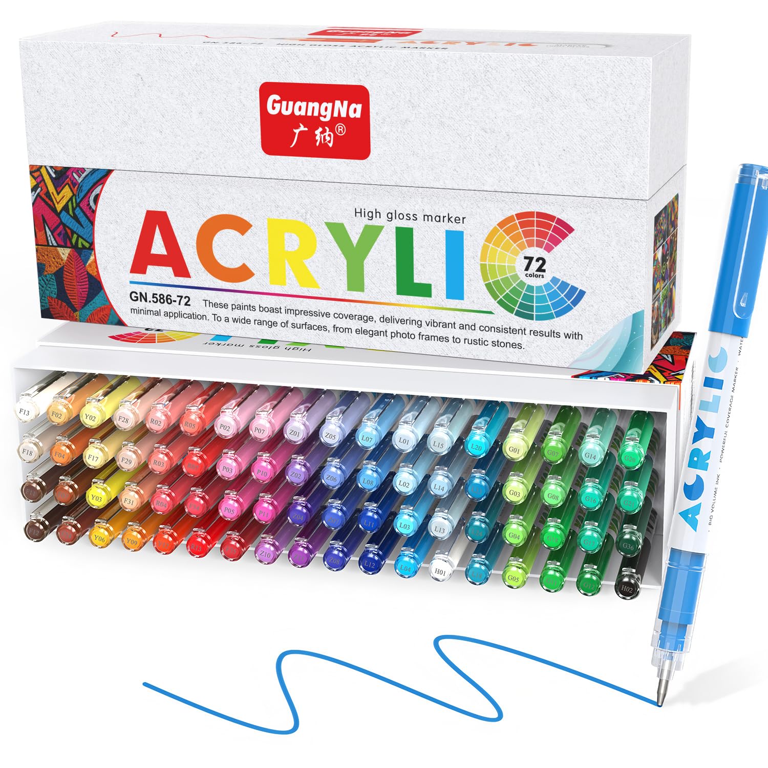 Guangna Acryl-Gelstifte, 72 Farben, farbige Stifte für Tagebuch, Malbücher, Kalligraphie, Notizen und Bastelarbeiten, Tintenrollerspitze (72 Farben)
