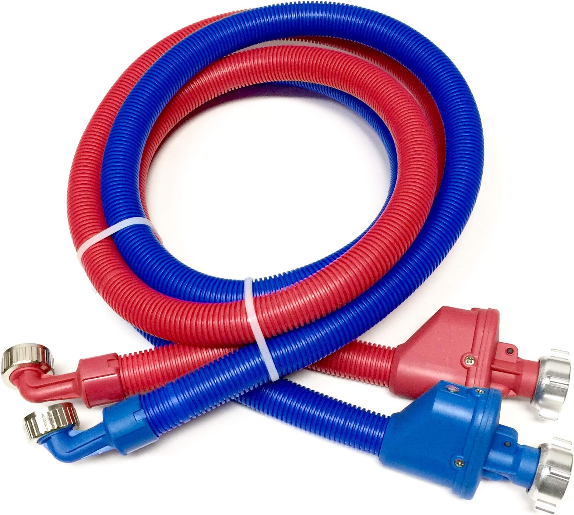 2-pack Flood Safe Washing Machine Hoses - Heavy Duty PVC Hose Sealed With Rigid Corrugated Outer Wall in Red-Blue and Built-in Auto Shut-off Valve Univeral 90 degree elbow Connection (6)