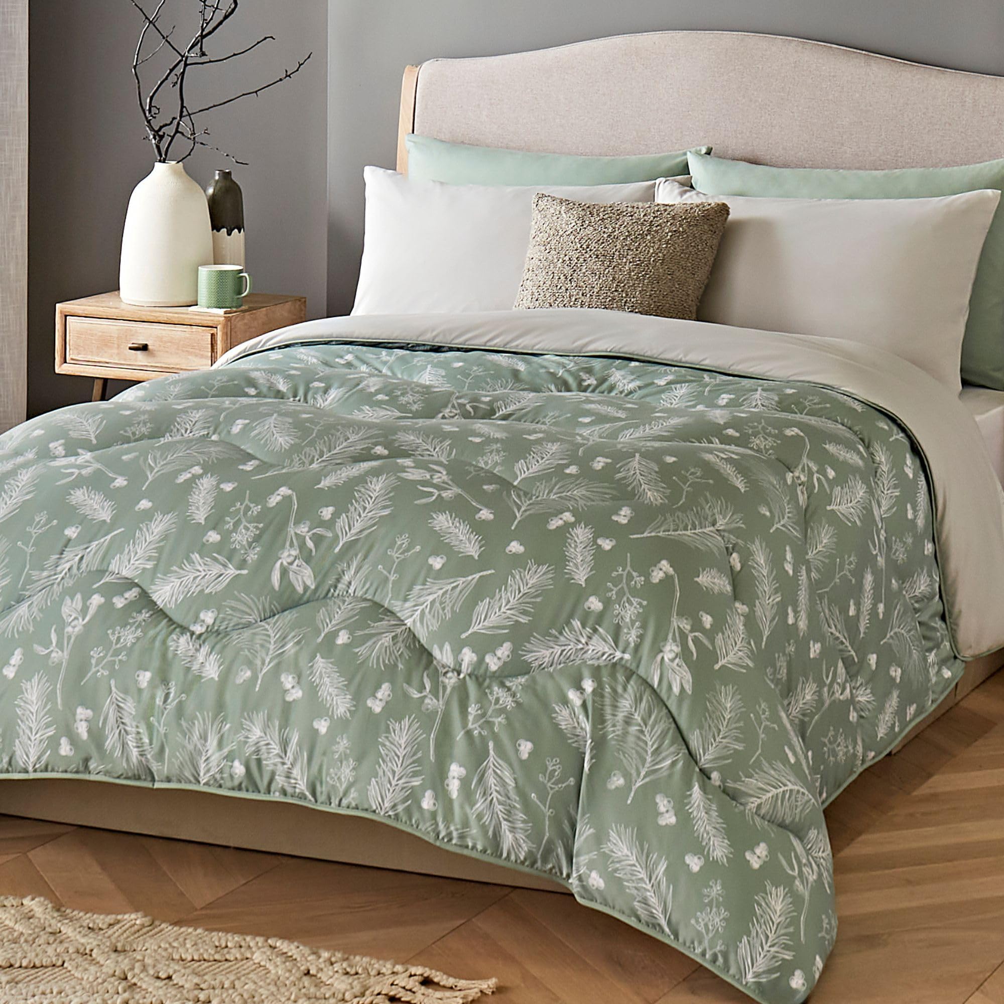 Night Lark Coverless Duvet and Pillowcase Set - 10.5 Tog - Single - Autumn Winter Limited Edition Designs - Luxury Bedding - Hypoallergenic - Machine Washable - Forest Sprigs