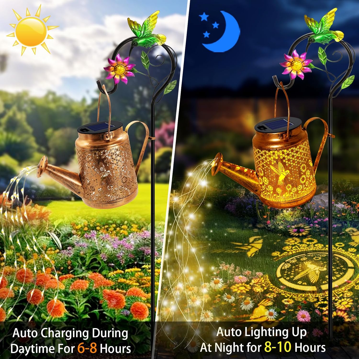 Solar Watering Can Lights, Hummingbird Hanging Lanterns Outdoor, Birthday Gifts for Mom Women Grandma , Waterproof Solar Lights Garden Decor for Outside Yard Art Patio Porch Lawn Backyard - Image 3