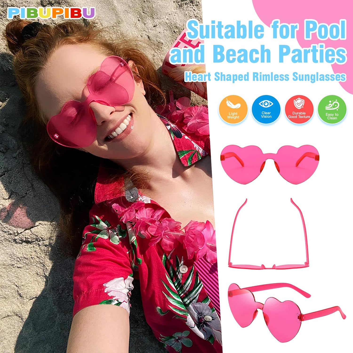 Pibupibu Wholesale 40 Pack Rimless Heart Shaped Sunglasses Bulk Adults Unisex, Fun Colorful Heart Glasses Party Favors - Image 3