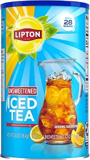 Lipton Unsweetened Iced Tea Mix 28 Qt Jar, Pack of 2 - Real Black Tea Leaves, Zero Calorie Instant Refreshment