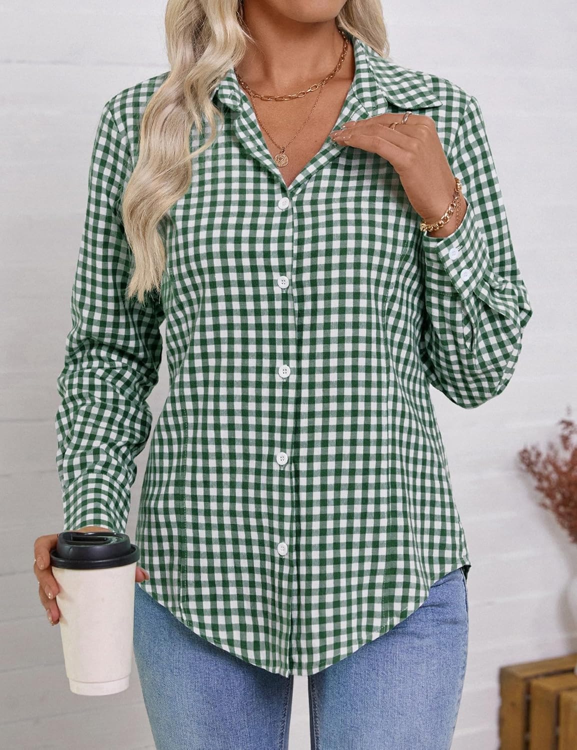 Rapbin Button Down Shirts for Women Long Sleeve Wrinkle Free Dress Shirts Casual Collared Blouses Business Work Tops - Image 4