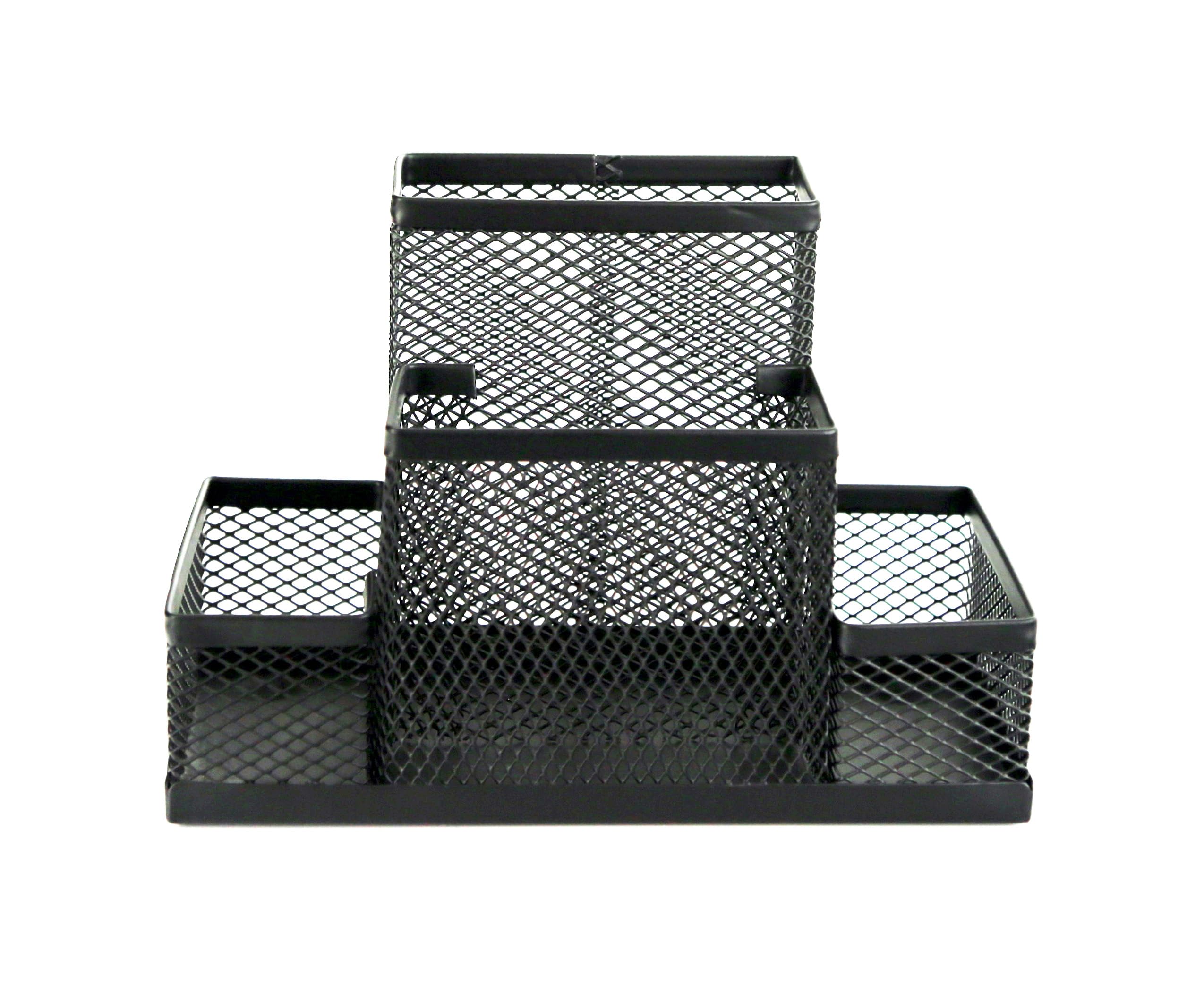 Huron Portalápices, malla metálica de 4 compartimentos, color negro