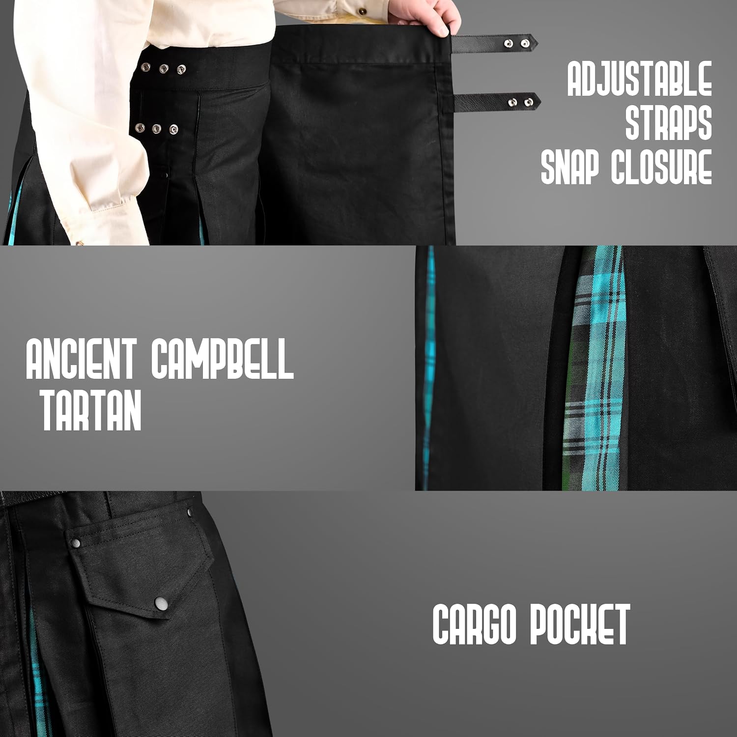 Hybrid Utility Kilts for Men Scottish Traditional Kilt with Flashes