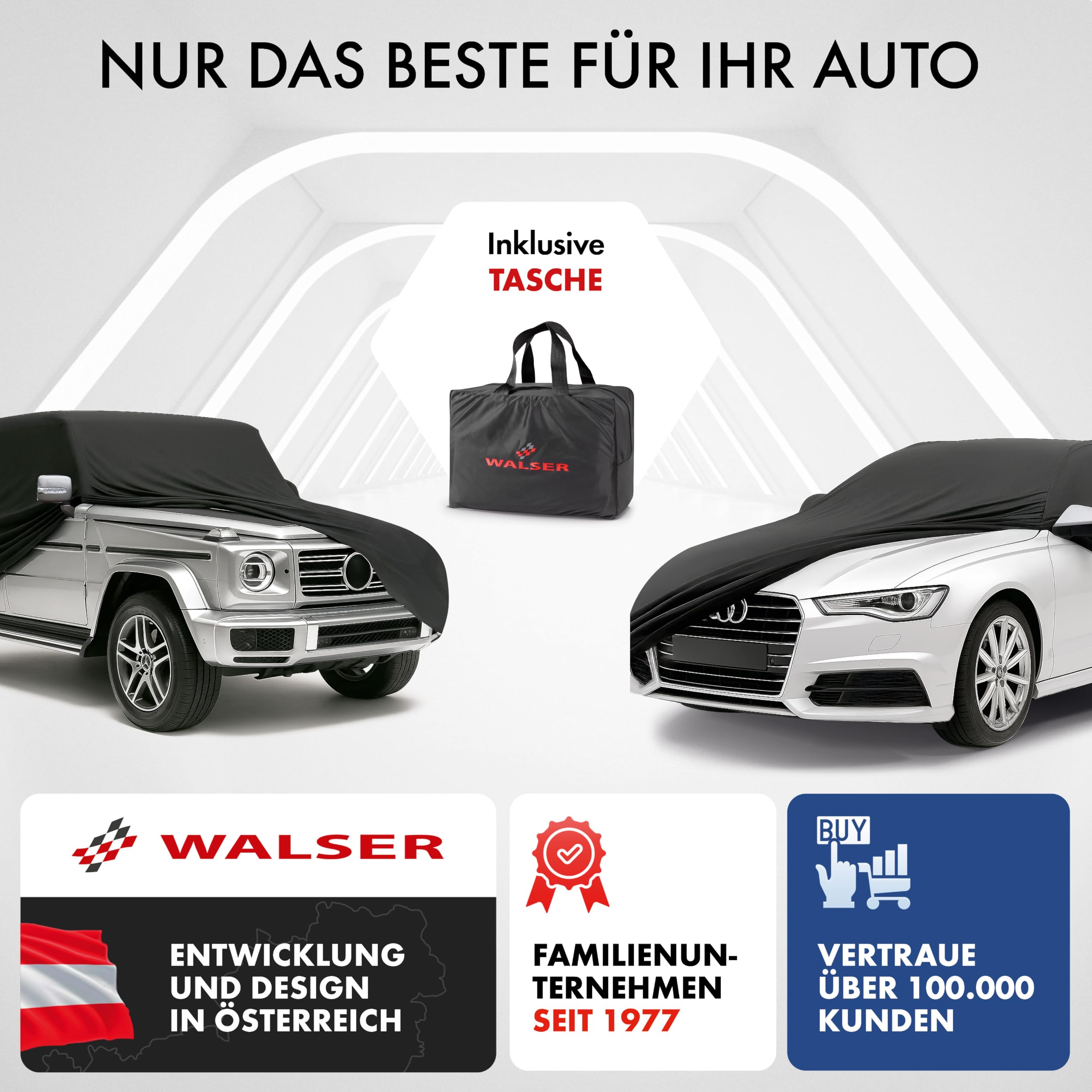 WALSER Premium Abdeckung Auto Indoor Stretch Plus Qualitätssieger Sehr Gut* Autoabdeckung Winter Autogarage Abdeckung Autoplane Winter Autogarage Abdeckung Winter Auto Abdeckplane Größe 3 anthrazit