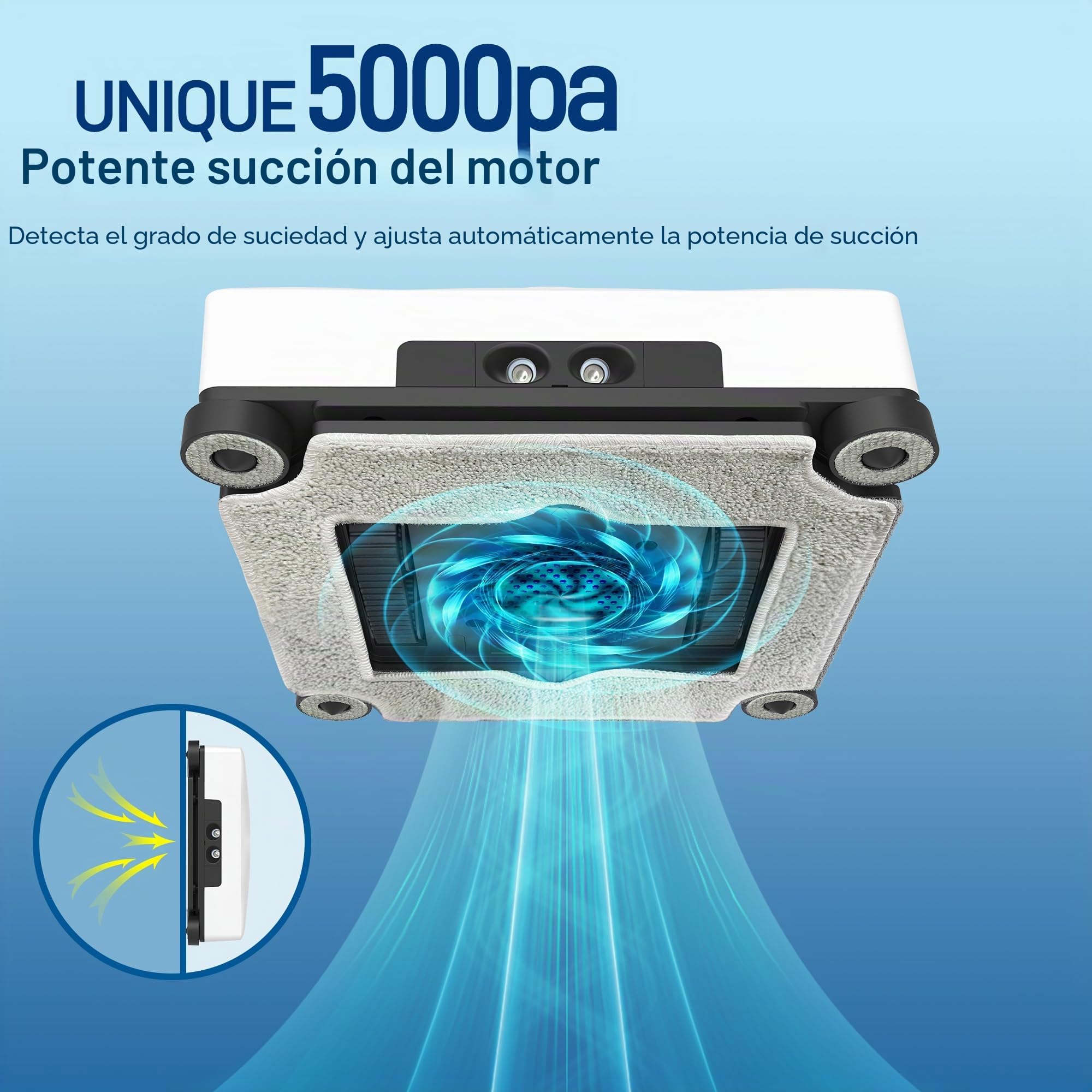 AlfaBot GLS480 Robot Limpiacristales, Robot de Limpieza de Ventanas 5000 Pa, Limpiador Automático deVentanas con 4 Boquillas de Pulverización, 5 Modos de Limpieza