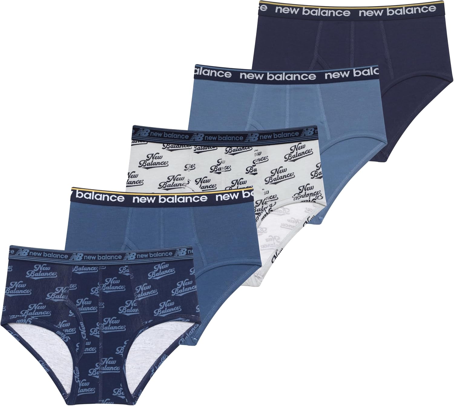 New Balance Boys' Non-brushed Jersey Performance Wicking Cotton Brief Underwear (5 Pack)