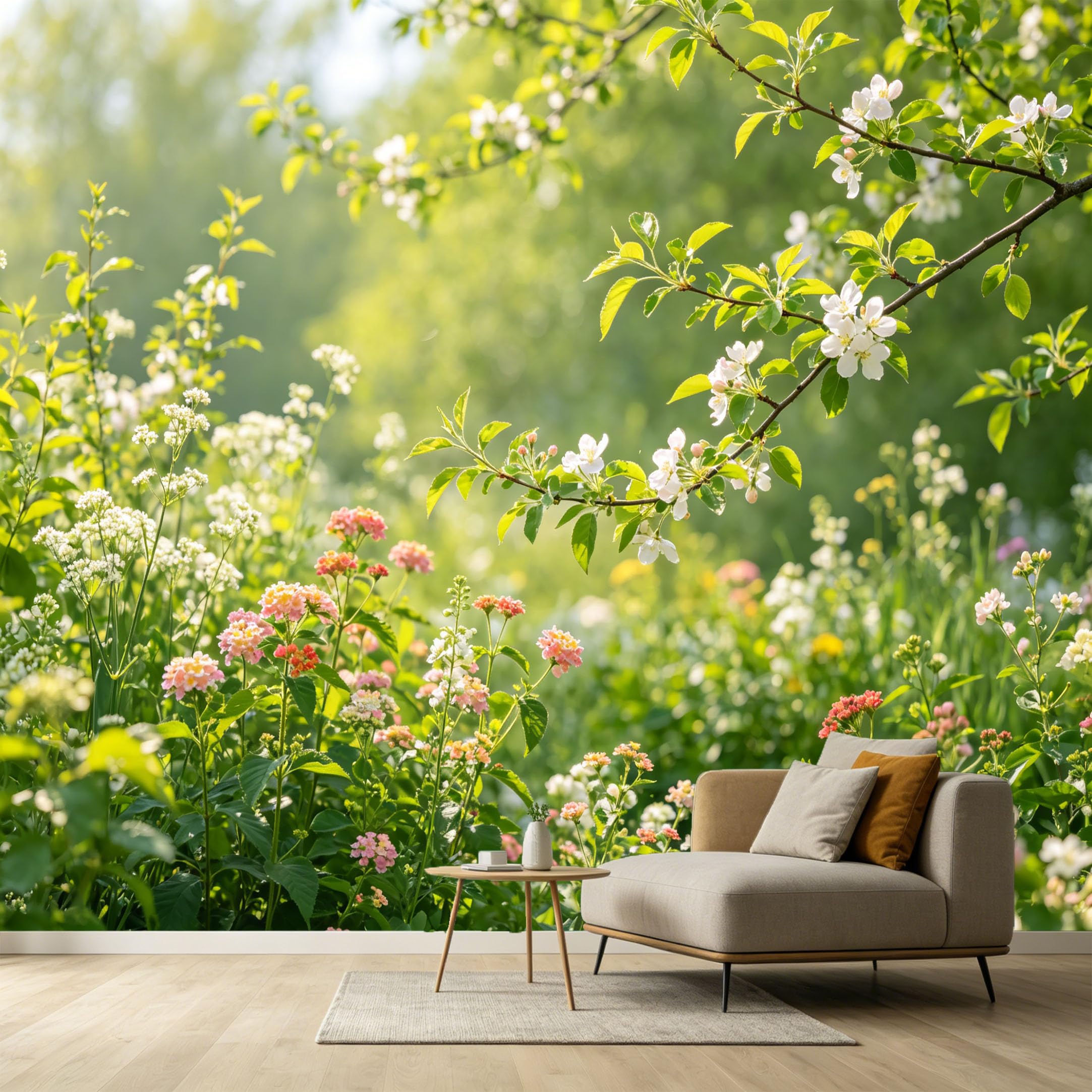 Custom Size Wall Murals Botanical Spring Garden Watercolor Wildflowers Sunlight Blossom SelfAdhesive Wall Fabric Removable Large Wallpaper for Photo Living Room
