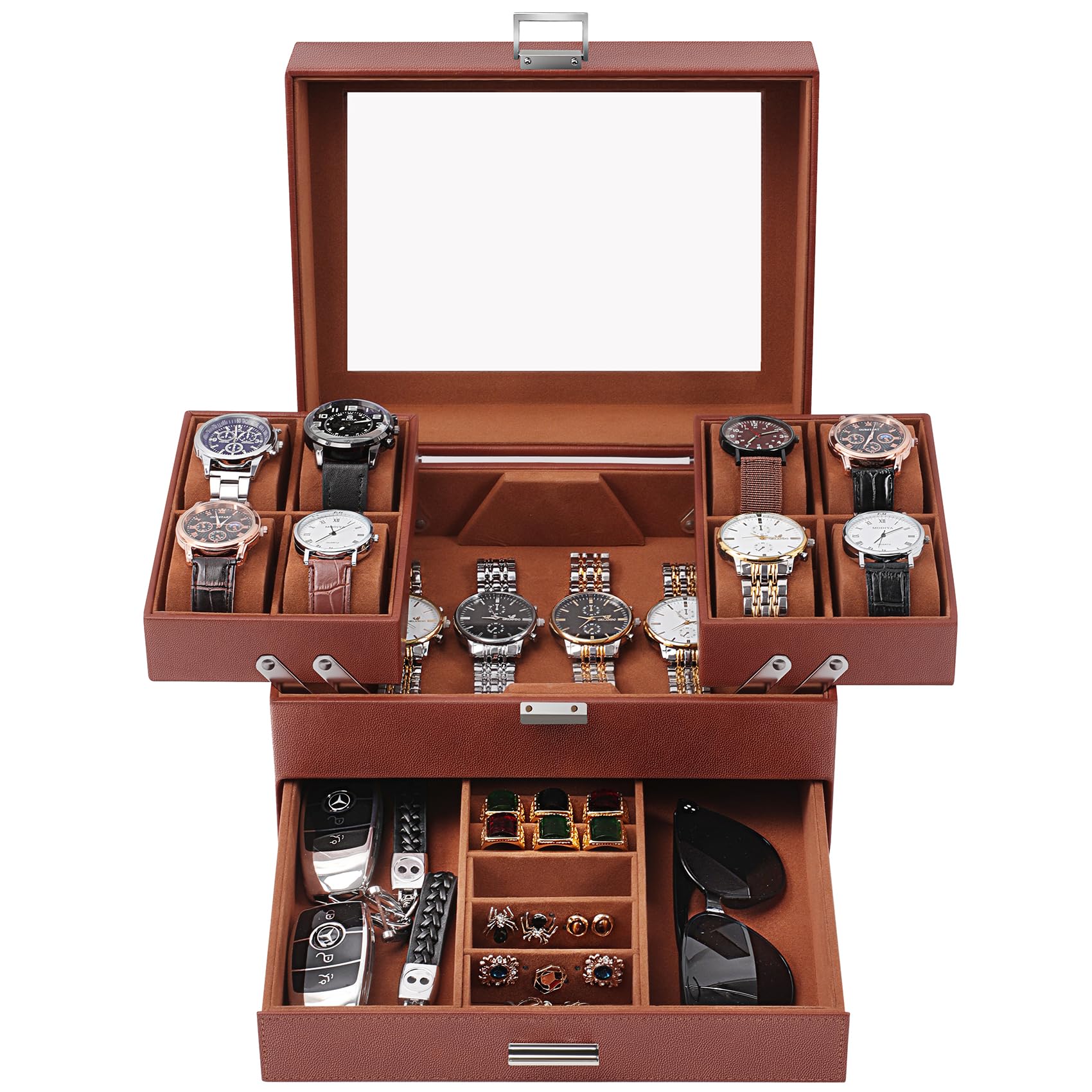 DajasanDajasan Watch Box, Watch Case for Men, 8 Slot Watch Display Case, Large Watch Holder Organizer for Men Women Boys Husband Dad, PU Leather (Brown)